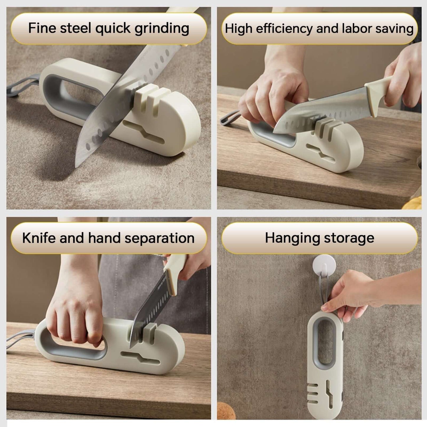 4-in-1 Kitchen Knife Sharpener - Professional Multi-Functional Blade Sharpening Tool with Non-Slip Base features and usage.
