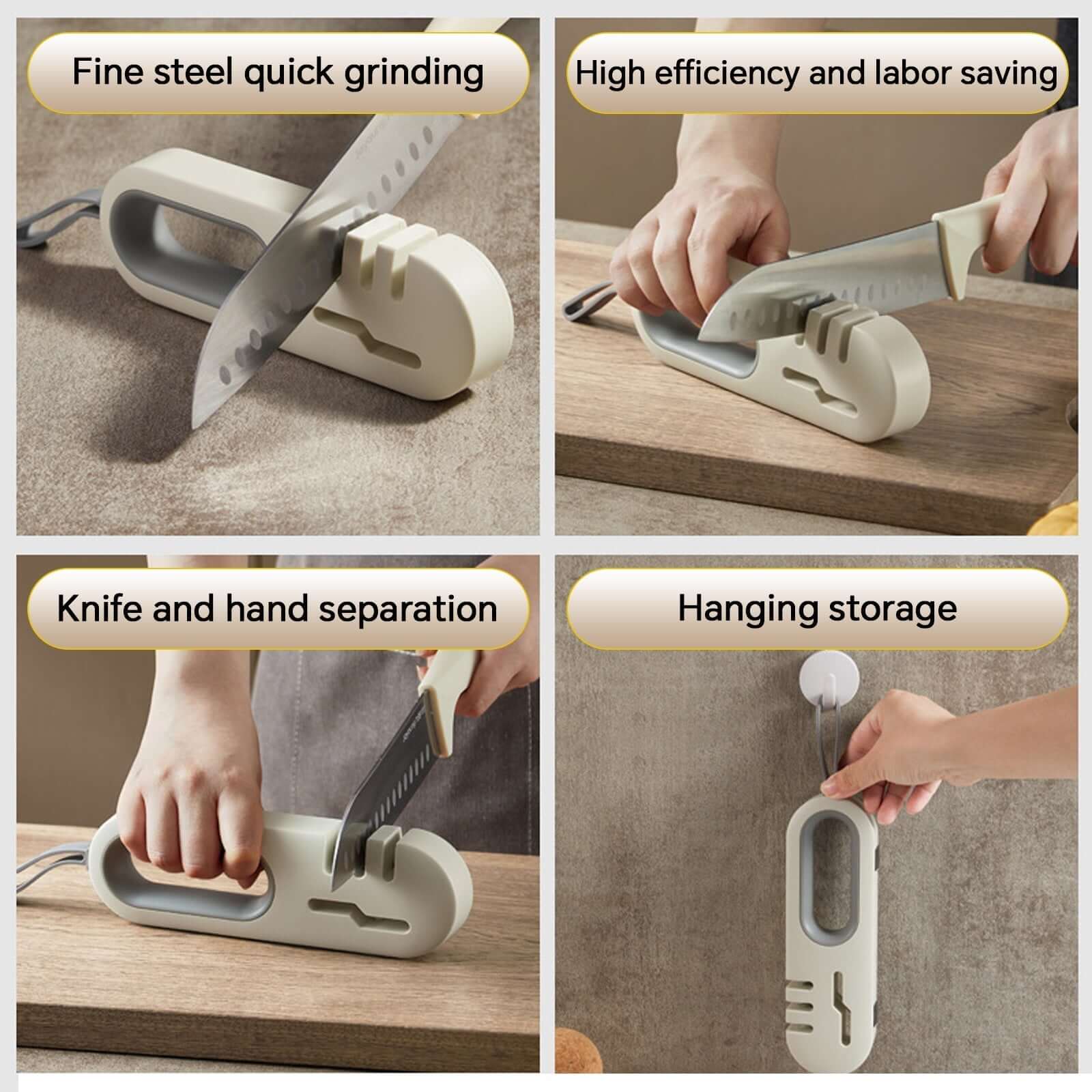 4-in-1 Kitchen Knife Sharpener - Professional Multi-Functional Blade Sharpening Tool with Non-Slip Base features and usage.