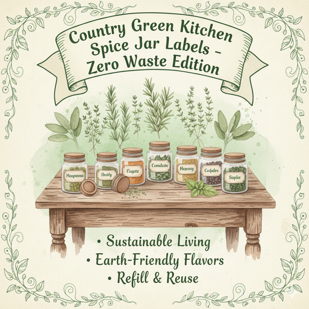 Country Green Spice Jar Labels | Zero Waste Printable PDF – Green Kitchen Essentials - GreenKitchenEssentials