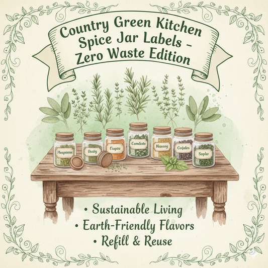 Country Green Spice Jar Labels | Zero Waste Printable PDF – Green Kitchen Essentials - GreenKitchenEssentials