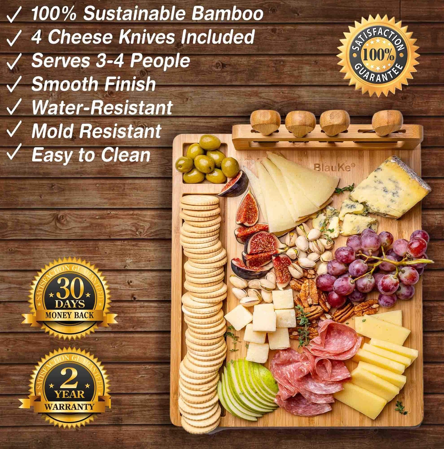 Bamboo Cheese Board and Knife Set | Sustainable Charcuterie - GreenKitchenEssentials
