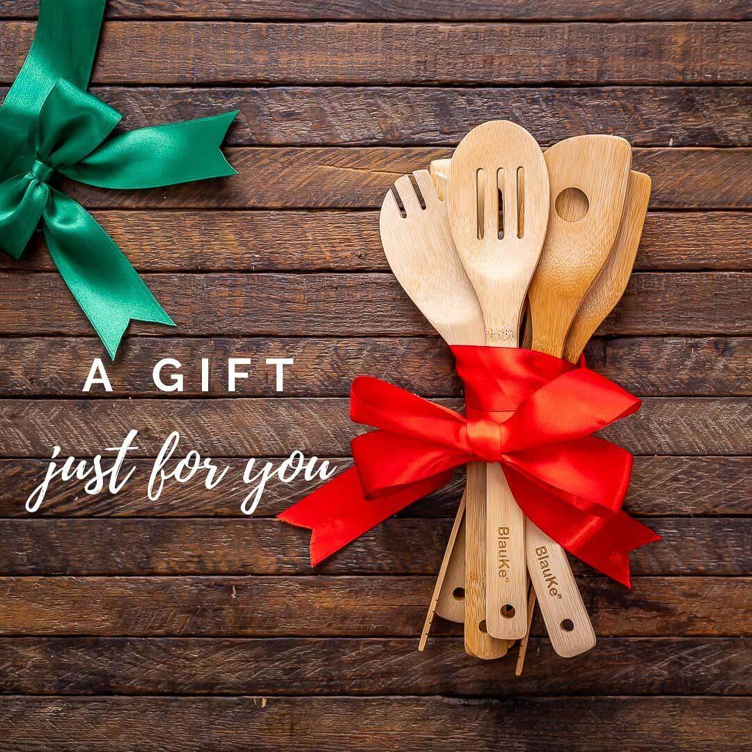 Bamboo Utensil Set 7 - Pc | Wooden Spoons & Tongs for Non - Stick Pans - GreenKitchenEssentials