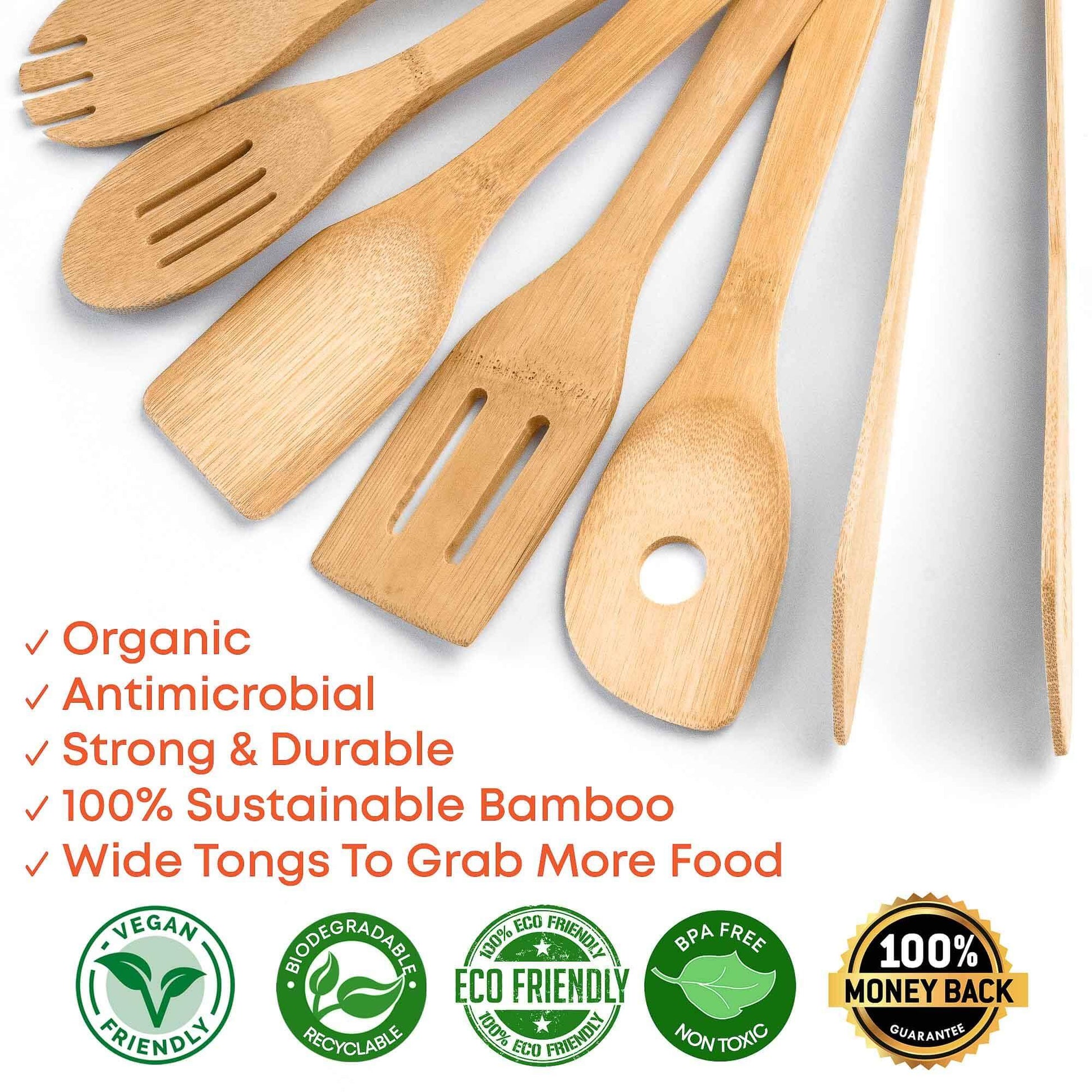 Bamboo Utensil Set 8 - Pc | Eco - Friendly Non - Scratch Kitchen Tools - GreenKitchenEssentials