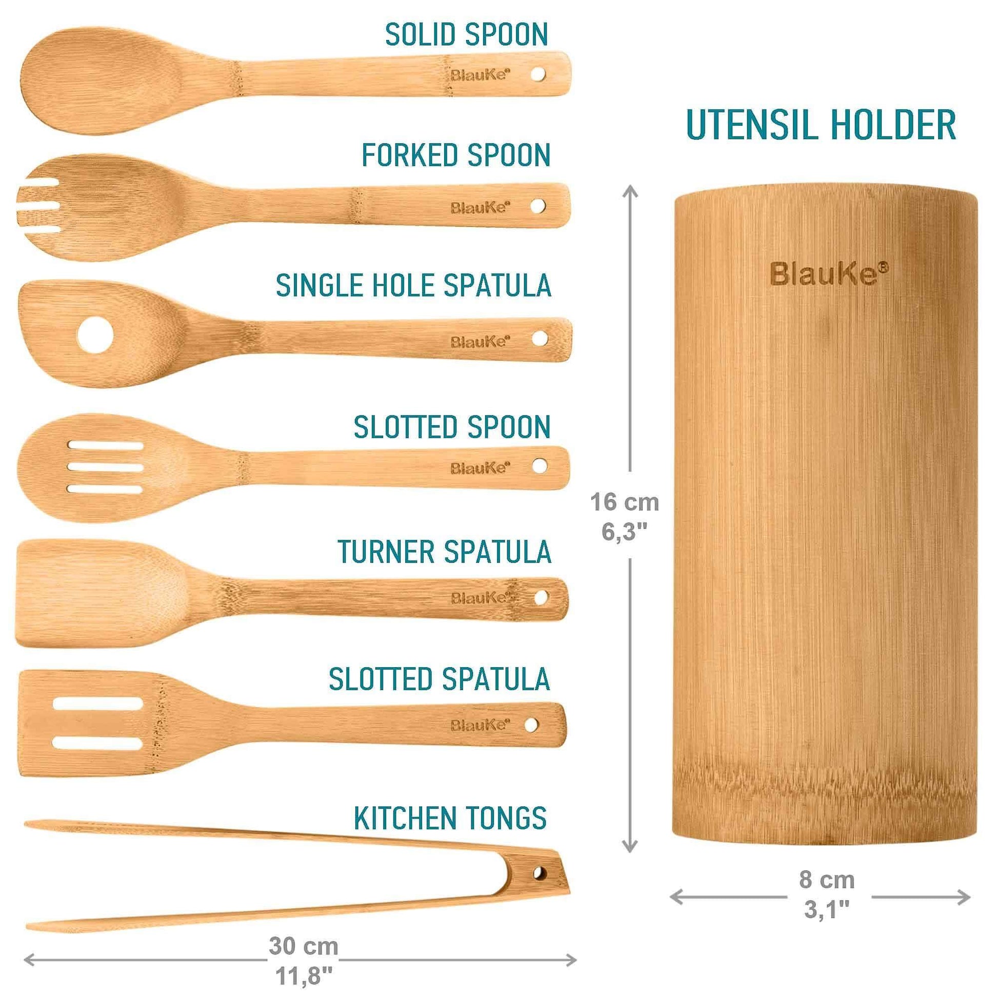 Bamboo Utensil Set 8 - Pc | Eco - Friendly Non - Scratch Kitchen Tools - GreenKitchenEssentials