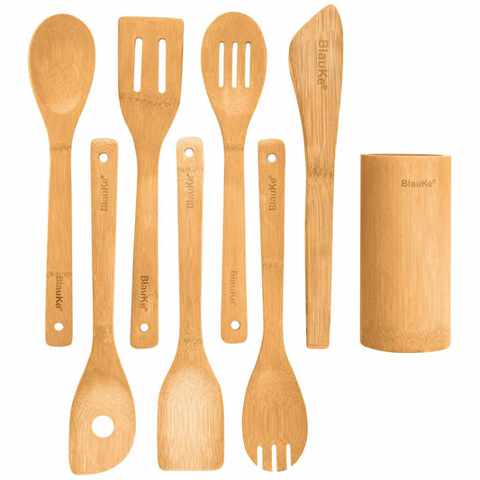 Bamboo Utensil Set 8 - Pc | Eco - Friendly Non - Scratch Kitchen Tools - GreenKitchenEssentials