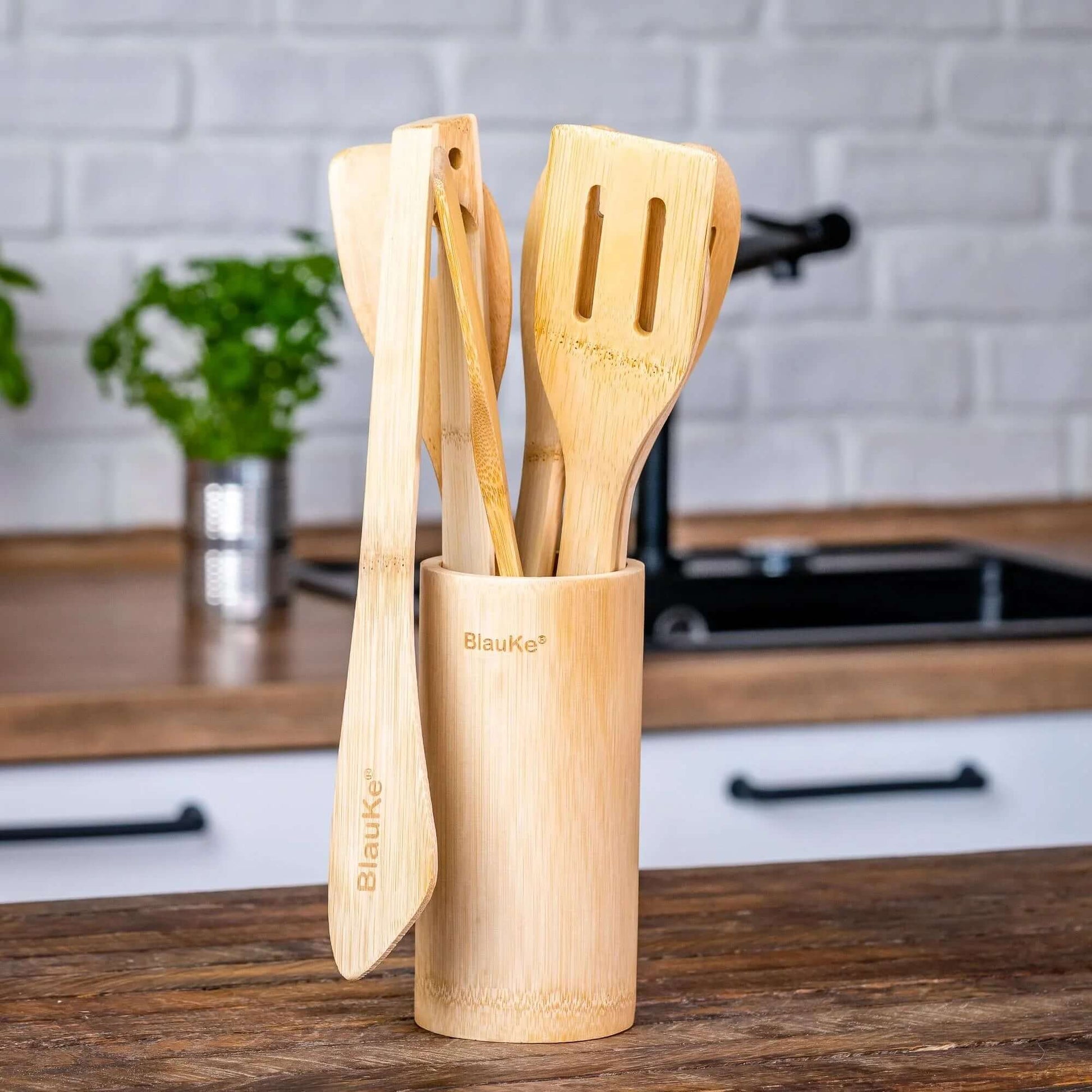 Bamboo Utensil Set 8 - Pc | Eco - Friendly Non - Scratch Kitchen Tools - GreenKitchenEssentials