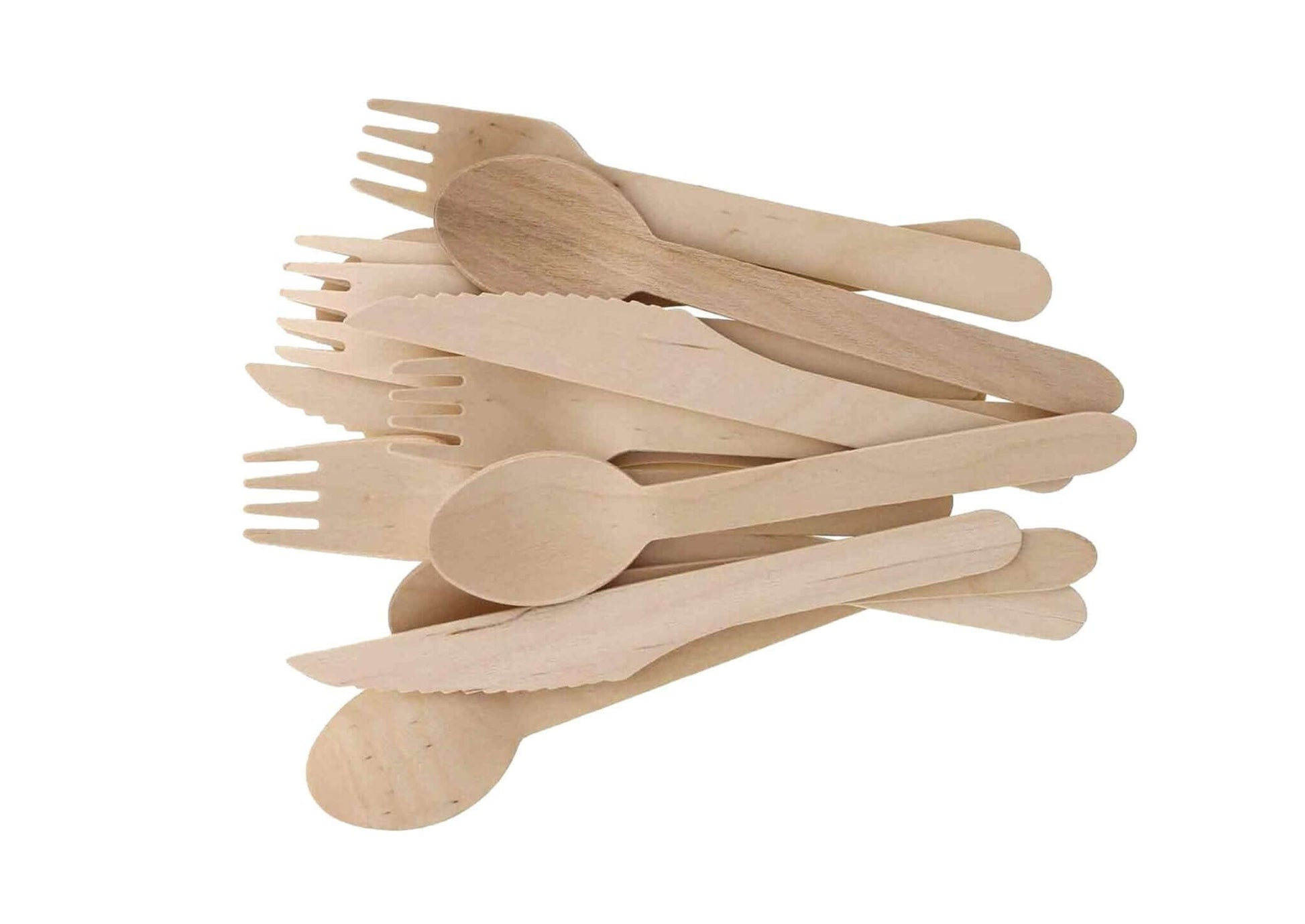 Bosnal Wooden Disposable Cutlery Set - 100 Pcs Biodegradable Compostable Utensils made of sustainable birch wood.